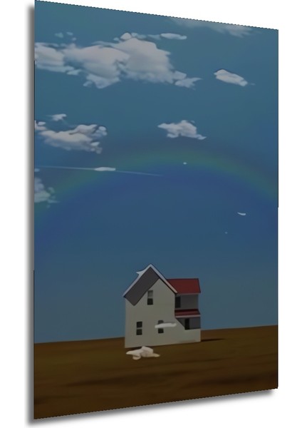 Gökyüzü Aşkına Gızemlı Ev Sulu Boya Görünümlü Ahşap Dekoratif Tablo Dikdörtgen Tablo fırsatları