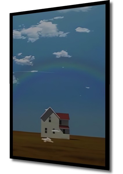 Gökyüzü Aşkına Gızemlı Ev Sulu Boya Görünümlü Ahşap Dekoratif Tablo Dikdörtgen Tablo indirimleri