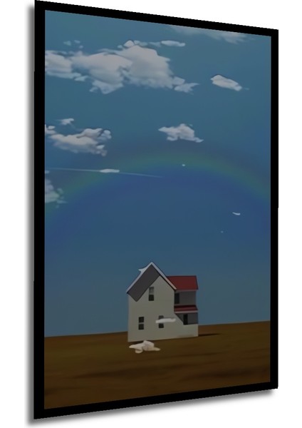 Gökyüzü Aşkına Gızemlı Ev Sulu Boya Görünümlü Ahşap Dekoratif Tablo Dikdörtgen Tablo