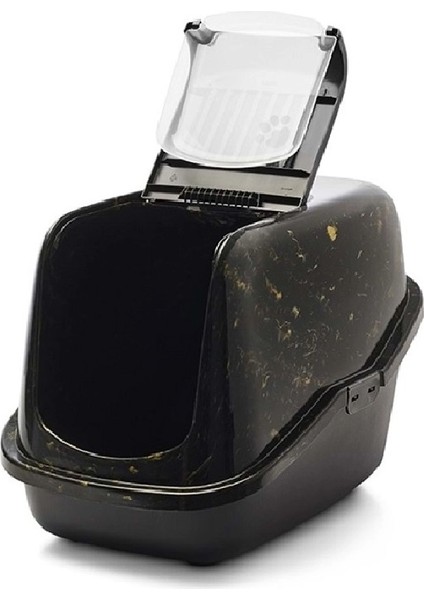 Nestor Mermer | Şık Kedi Kum Kabı – Mermer Siyah Altın