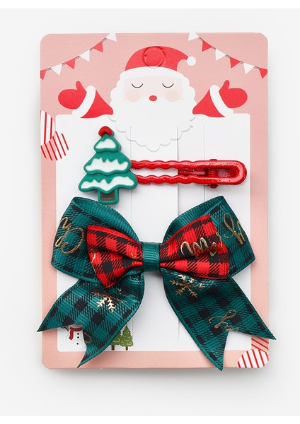 Yeşil Çam Ağacı ve Ekoseli Kurdele Fiyonk 2'li Toka Set