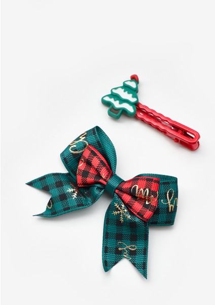 Yeşil Çam Ağacı ve Ekoseli Kurdele Fiyonk 2'li Toka Set fiyatları