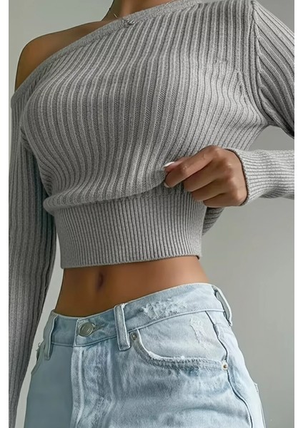 Omuz Açık Kabartmalı Kadın Triko Kazak P-00018476