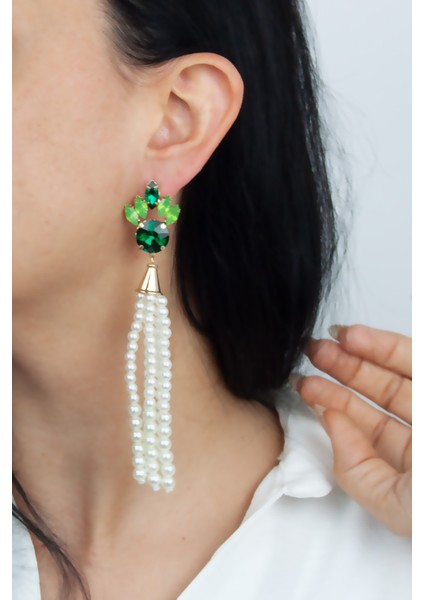 Inci Sallantılı Yeşil Kristal Kolye