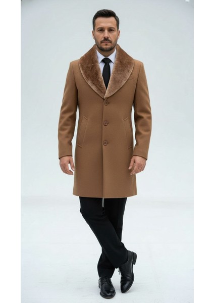 Erkek Uzun Kaşe Kaban – Çıkartılabilir Kürk Yaka, Astarlı ve Cepli Slim Fit Mont (Bej, Gri, Siyah, Taba) fiyatları