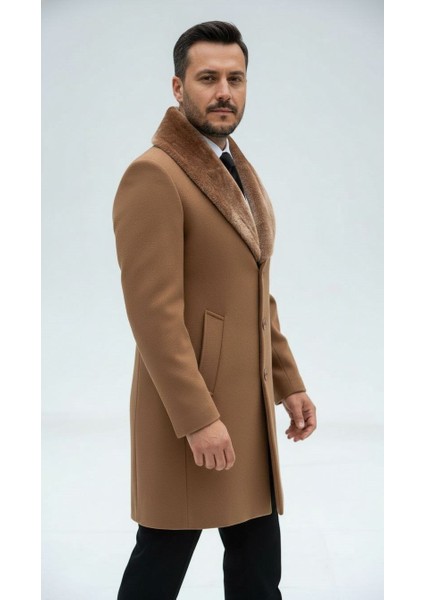 Erkek Uzun Kaşe Kaban – Çıkartılabilir Kürk Yaka, Astarlı ve Cepli Slim Fit Mont (Bej, Gri, Siyah, Taba) modelleri