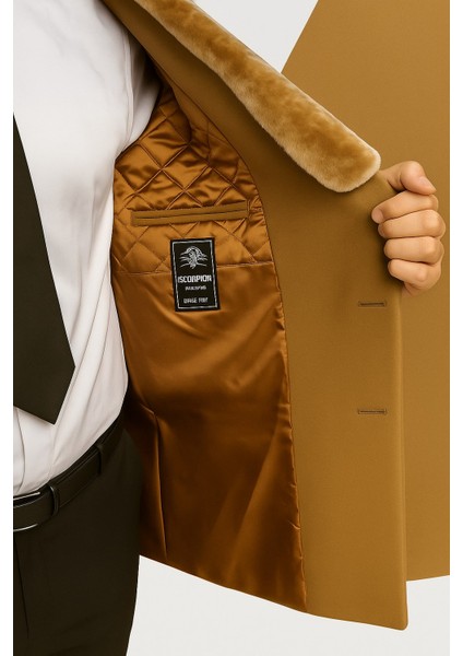 Erkek Uzun Kaşe Kaban – Çıkartılabilir Kürk Yaka, Astarlı ve Cepli Slim Fit Mont (Bej, Gri, Siyah, Taba)