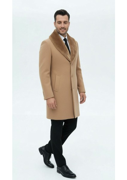 Erkek Uzun Kaşe Kaban – Çıkartılabilir Kürk Yaka, Astarlı ve Cepli Slim Fit Mont (Bej, Gri, Siyah, Taba) indirimleri