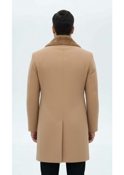 Erkek Uzun Kaşe Kaban – Çıkartılabilir Kürk Yaka, Astarlı ve Cepli Slim Fit Mont (Bej, Gri, Siyah, Taba)
