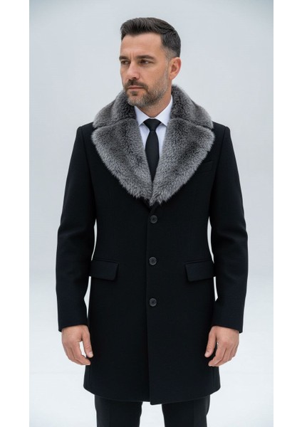 Erkek Uzun Kaşe Kaban – Çıkartılabilir Kürk Yaka, Astarlı ve Cepli Slim Fit Mont (Bej, Gri, Siyah, Taba)