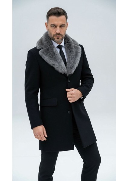 Erkek Uzun Kaşe Kaban – Çıkartılabilir Kürk Yaka, Astarlı ve Cepli Slim Fit Mont (Bej, Gri, Siyah, Taba)