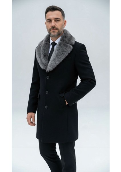 Erkek Uzun Kaşe Kaban – Çıkartılabilir Kürk Yaka, Astarlı ve Cepli Slim Fit Mont (Bej, Gri, Siyah, Taba) fırsatları