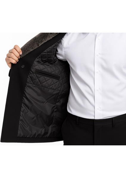 Erkek Uzun Kaşe Kaban – Çıkartılabilir Kürk Yaka, Astarlı ve Cepli Slim Fit Mont (Bej, Gri, Siyah, Taba)