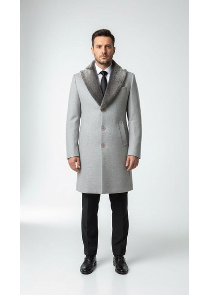 Erkek Uzun Kaşe Kaban – Çıkartılabilir Kürk Yaka, Astarlı ve Cepli Slim Fit Mont (Bej, Gri, Siyah, Taba)