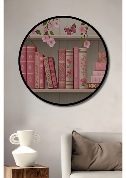 Pembe Kiraz Çiçekleri Kitaplık Ahşap Dekoratif Tablo Yuvarlak Tablo fiyatları