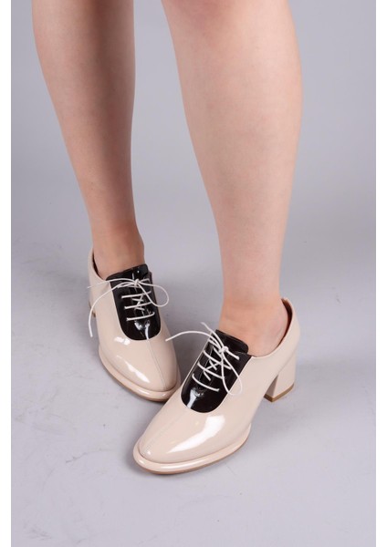 Matre Bağcıklı Rugan Topuklu Ayakkabı Ten modelleri