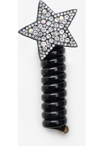 Siyah Simli Yıldız Figürlü Kız Çocuk Makarna Toka