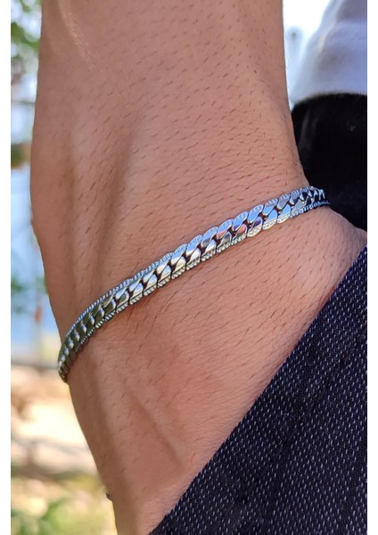 Ezme Hasır Yassı Yılan Model Erkek Çelik Bileklik Künye SCB18 indirimleri