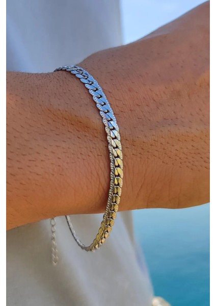 Ezme Hasır Yassı Yılan Model Erkek Çelik Bileklik Künye SCB18