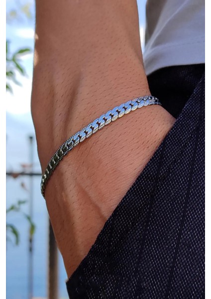 Ezme Hasır Yassı Yılan Model Erkek Çelik Bileklik Künye SCB18