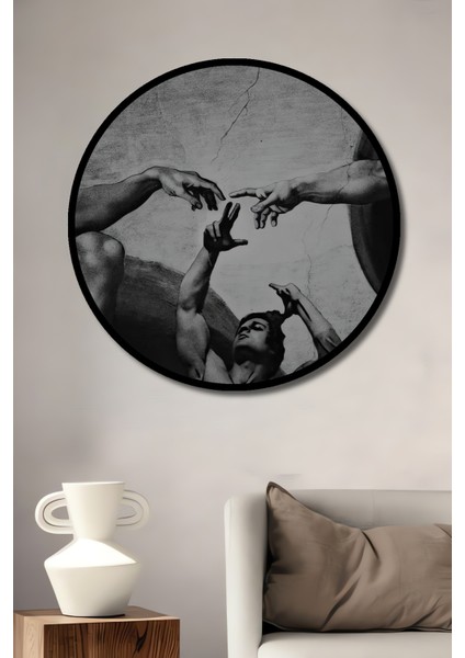 Yaratılışın Dokunuşu Klasik Sanat Yağlı Boya Görünümlü Ahşap Dekoratif Tablo Yuvarlak Tablo fiyatları