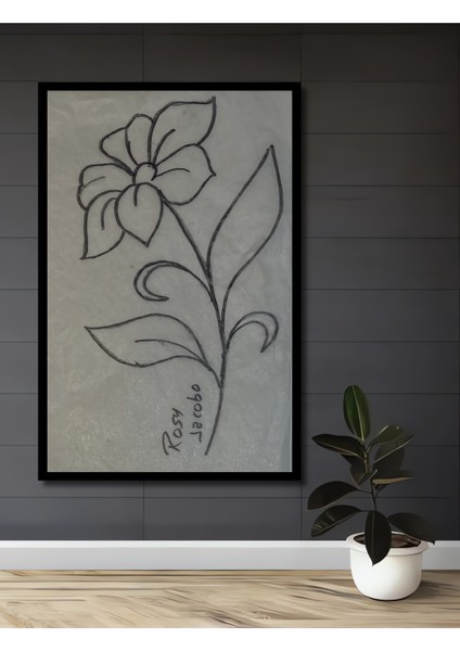 Zarif Çiçek Tasarım Desen Kara Kalem Görünümlü Ahşap Tablo Dikdörtgen Tablo fiyatları