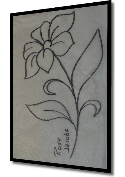 Zarif Çiçek Tasarım Desen Kara Kalem Görünümlü Ahşap Tablo Dikdörtgen Tablo indirimleri