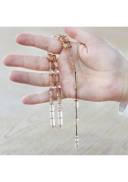 Ateş Kehribar Tesbih - Sistemli - Şeffaf Beyaz Hareli - Kesme Kesim modelleri