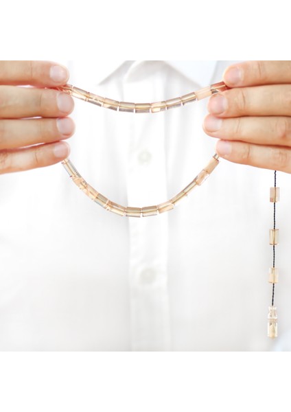 Ateş Kehribar Tesbih - Sistemli - Şeffaf Beyaz Hareli - Kesme Kesim fırsatları