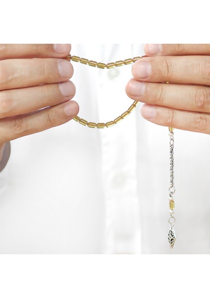 Ateş Kehribar Tesbih - Kararmaz Metal Arnavut Püsküllü - Mini Boy - Ihlamur Sarı - Kapsül Kesim modelleri