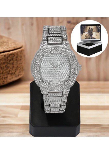 Gümüş Renk Taş Kaplama Oval Kasa Tasarım Kadın Kol Saati modelleri