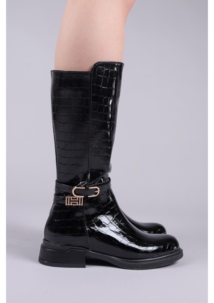 Bimini Gold Tokalı Kroko Rugan Yarım Çizme Siyah fırsatları