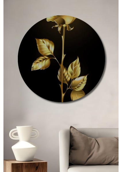 Altın Gül Efektli Dekoratif Ahşap Tablo Yuvarlak Tablo