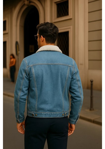 Erkek Kışlık Günlük Içi Kürk Klasik A.mavi Kot Ceket