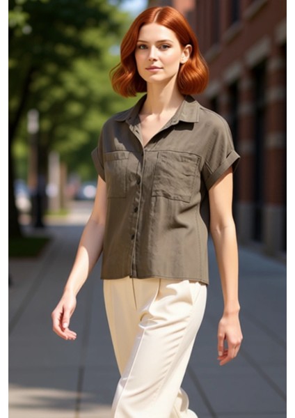 Kadın Yazlık Pamuklu Kısa Kollu Gömlek Günlük Kullanım Ideal ve Stil Modern Görünüm Pratik indirimleri