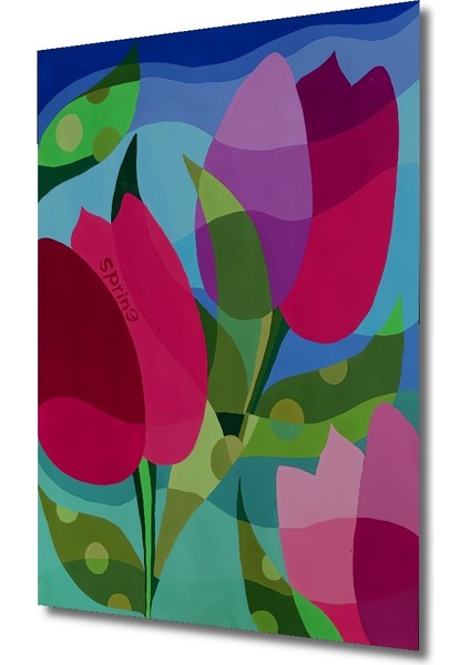 Renkli Lale Bahçesi Sulu Boya Görünümlü Modern Sanat Ahşap Dekoratif Tablo Dikdörtgen Tablo modelleri