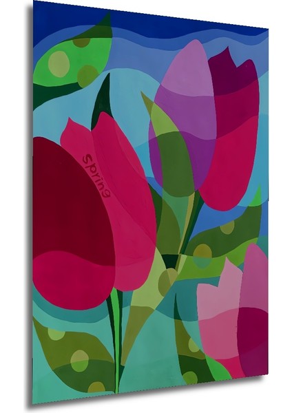 Renkli Lale Bahçesi Sulu Boya Görünümlü Modern Sanat Ahşap Dekoratif Tablo Dikdörtgen Tablo fırsatları