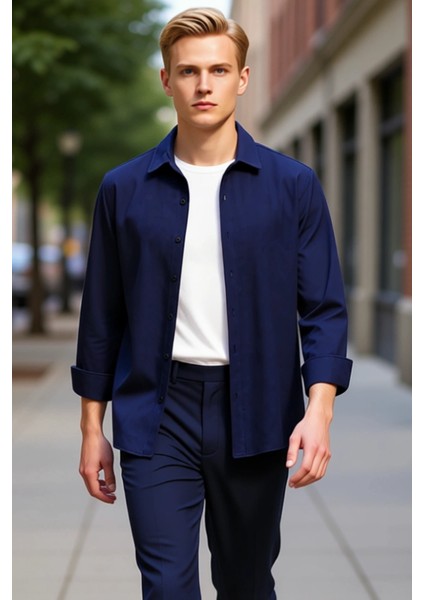 Erkek Dokulu Müslin Gömlek Casual Fit Fonksiyonel Dayanıklı Kaliteli Konforlu Estetik Spor