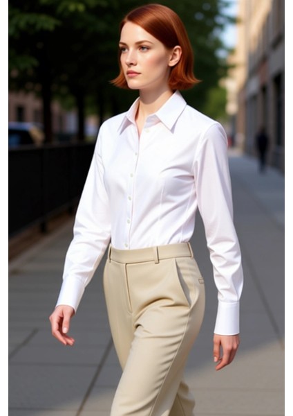 Kadın Klasik Poplin Dokuma Uzun Kollu Gömlek Ofis Günlük Konfor Zarif Tasarım Fonksiyonel Şık