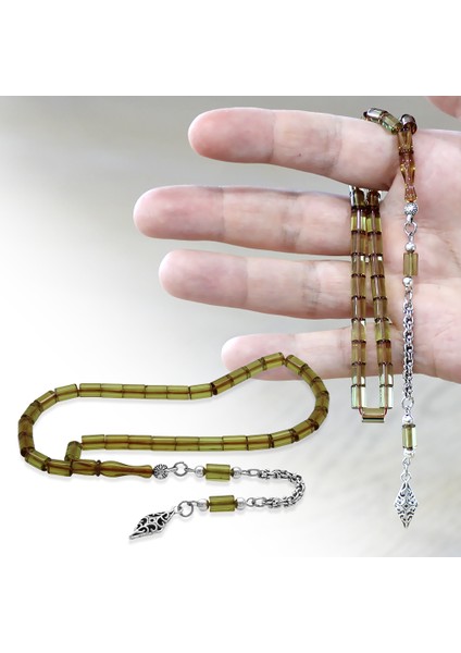 Ateş Kehribar Tesbih - Kararmaz Metal Arnavut Püsküllü - Mini Boy - Ihlamur Sarısı - Kesme Kesim fiyatları