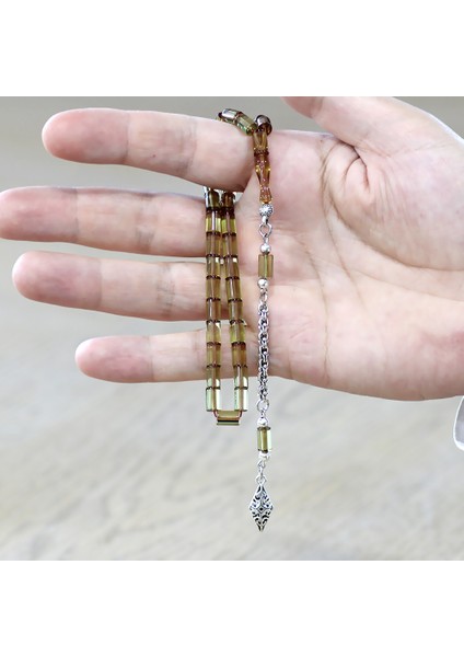 Ateş Kehribar Tesbih - Kararmaz Metal Arnavut Püsküllü - Mini Boy - Ihlamur Sarısı - Kesme Kesim modelleri