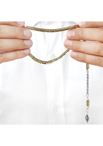 Ateş Kehribar Tesbih - Kararmaz Metal Arnavut Püsküllü - Mini Boy - Ihlamur Sarısı - Kesme Kesim fırsatları