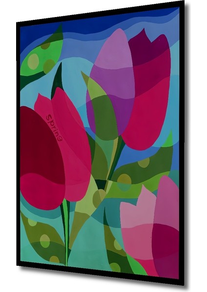 Renkli Lale Bahçesi Sulu Boya Görünümlü Modern Sanat Ahşap Dekoratif Tablo Dikdörtgen Tablo indirimleri