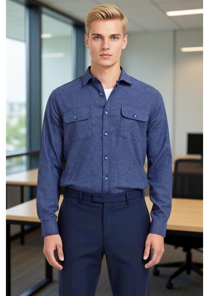 Erkek Dokulu Flanel Kumaş Düğmeli Gömlek Ceket Regular Kesim Günlük Destekler Fonksiyonel Şık fırsatları