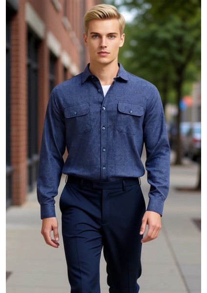 Erkek Dokulu Flanel Kumaş Düğmeli Gömlek Ceket Regular Kesim Günlük Destekler Fonksiyonel Şık indirimleri