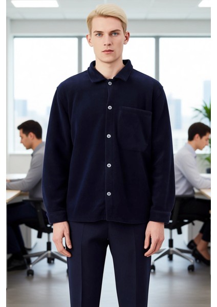 Erkek Düz Renk Polar Dokulu Uzun Kollu Gömlek Ceket Günlük Kullanım Rahatlığı Fonksiyonel Şık fırsatları