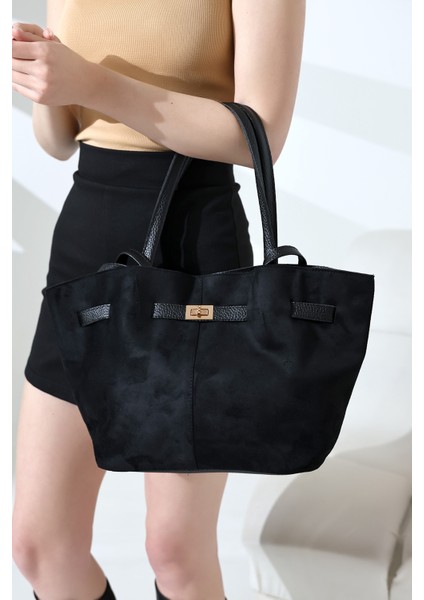 Siyah Süet Kemer Detaylı Ekstra Askılı El,kol ve Omuz Çantası,süet Kadın Çanta fırsatları