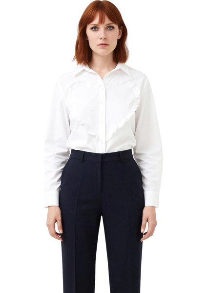 Büyük Beden Kadın Fırfırlı Kalp Gömlek Fonksiyonel Dayanıklı Kaliteli Konforlu Estetik Şık