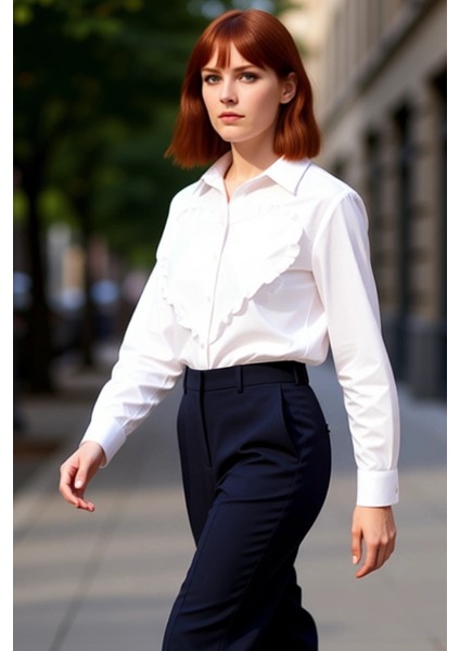 Büyük Beden Kadın Fırfırlı Kalp Gömlek Fonksiyonel Dayanıklı Kaliteli Konforlu Estetik Şık indirimleri