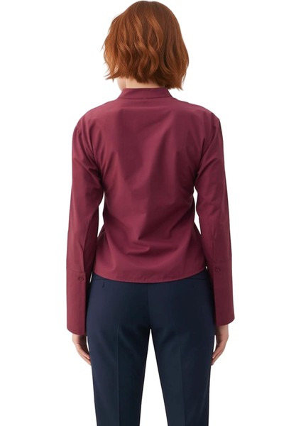 Kadınların Şıklığını Tamamlayan Kuşak Detaylı Hakim Yaka Uzun Kollu Düz Renk Gömlek Bluz Şık indirimleri